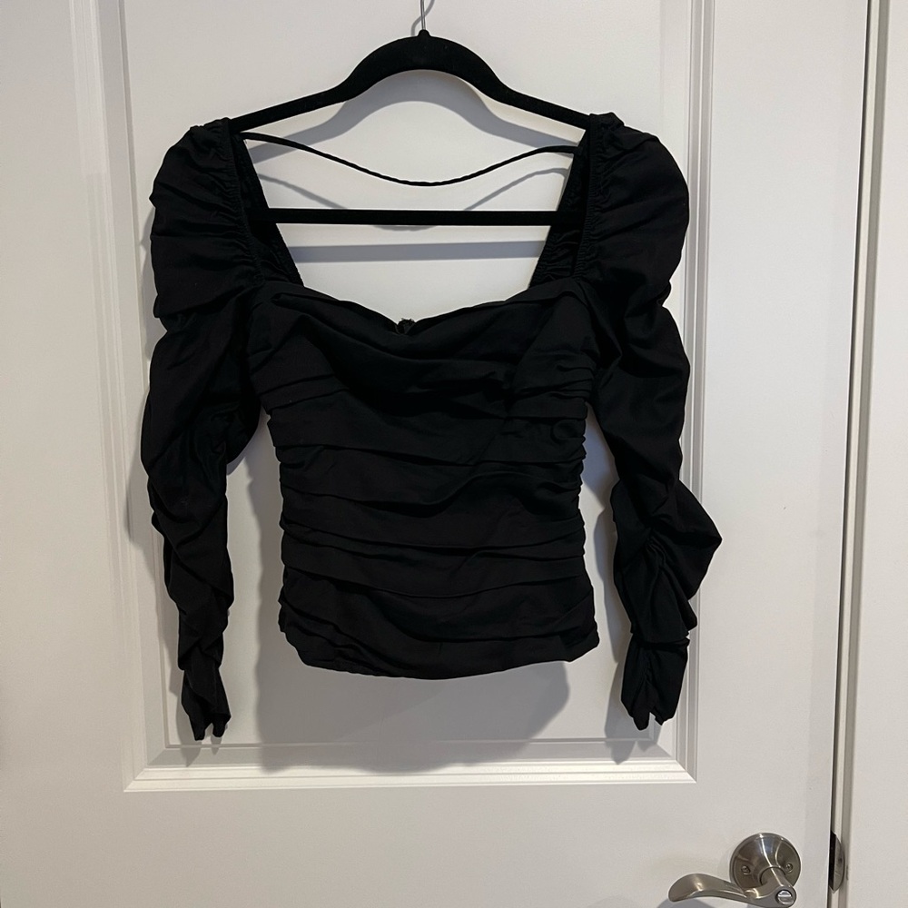 Reformation Black Ruched Blouse